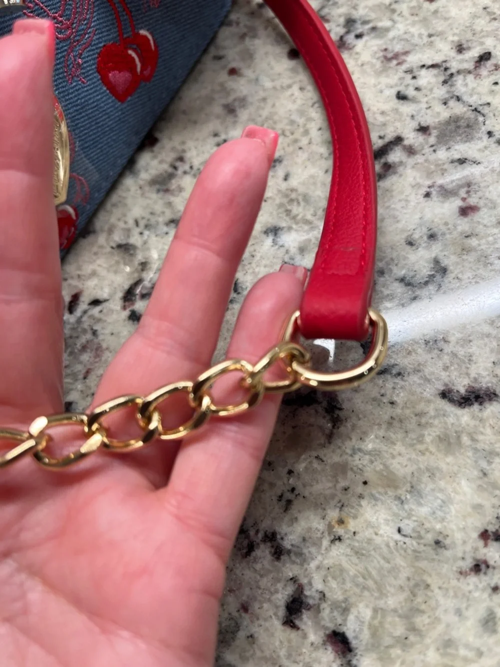 Betsy Johnson Cherry Denim Kitsch Crossbody Bag NWT - Picture 11 of 12